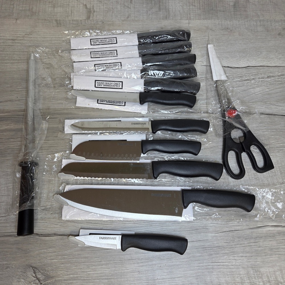 Farberware Knife Lot Kitchen Cutlery Set New Utility Chef Knives with Shears New